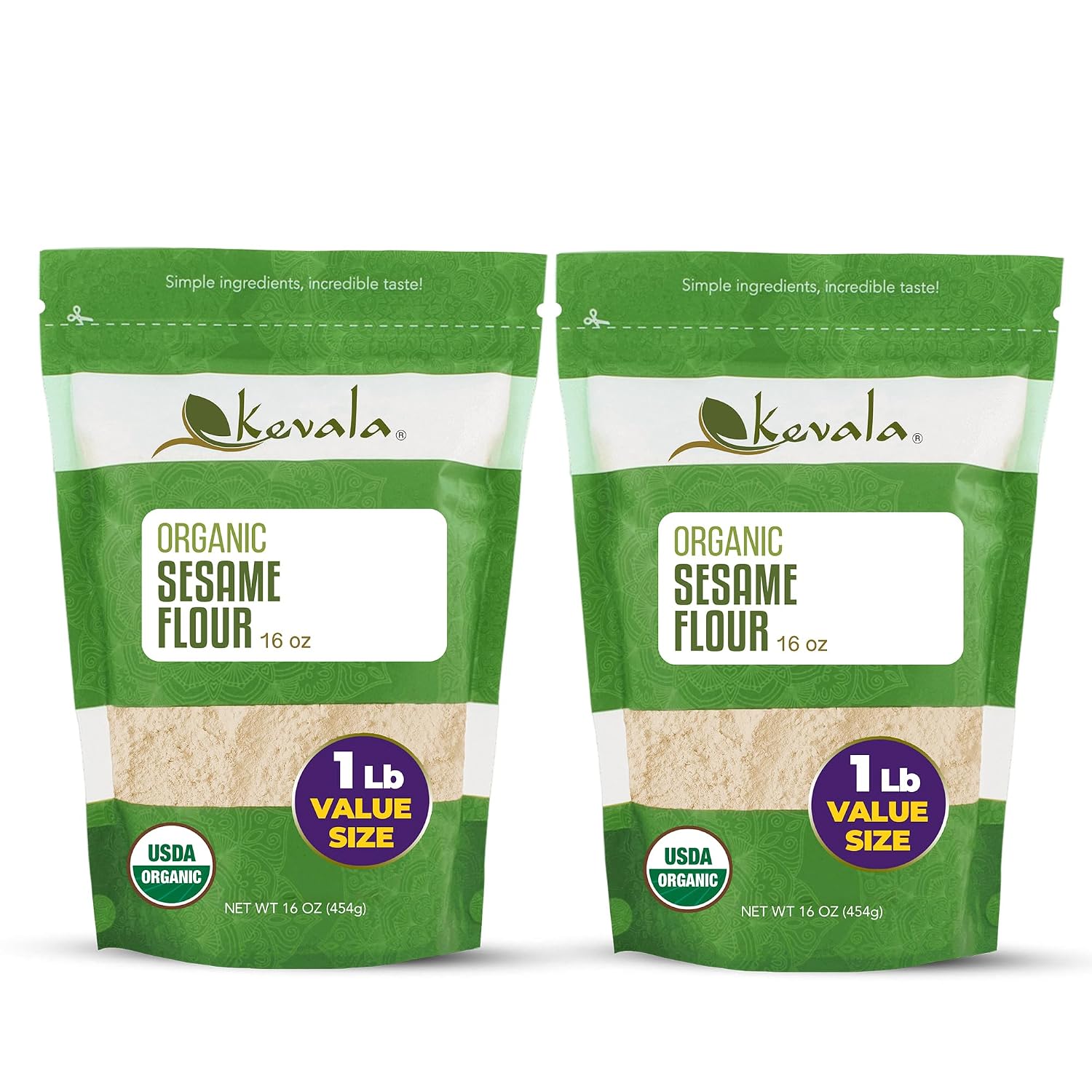Kevala Organic High Protein Sesame Flour - 1 lb 2-pack, Keto Flour
