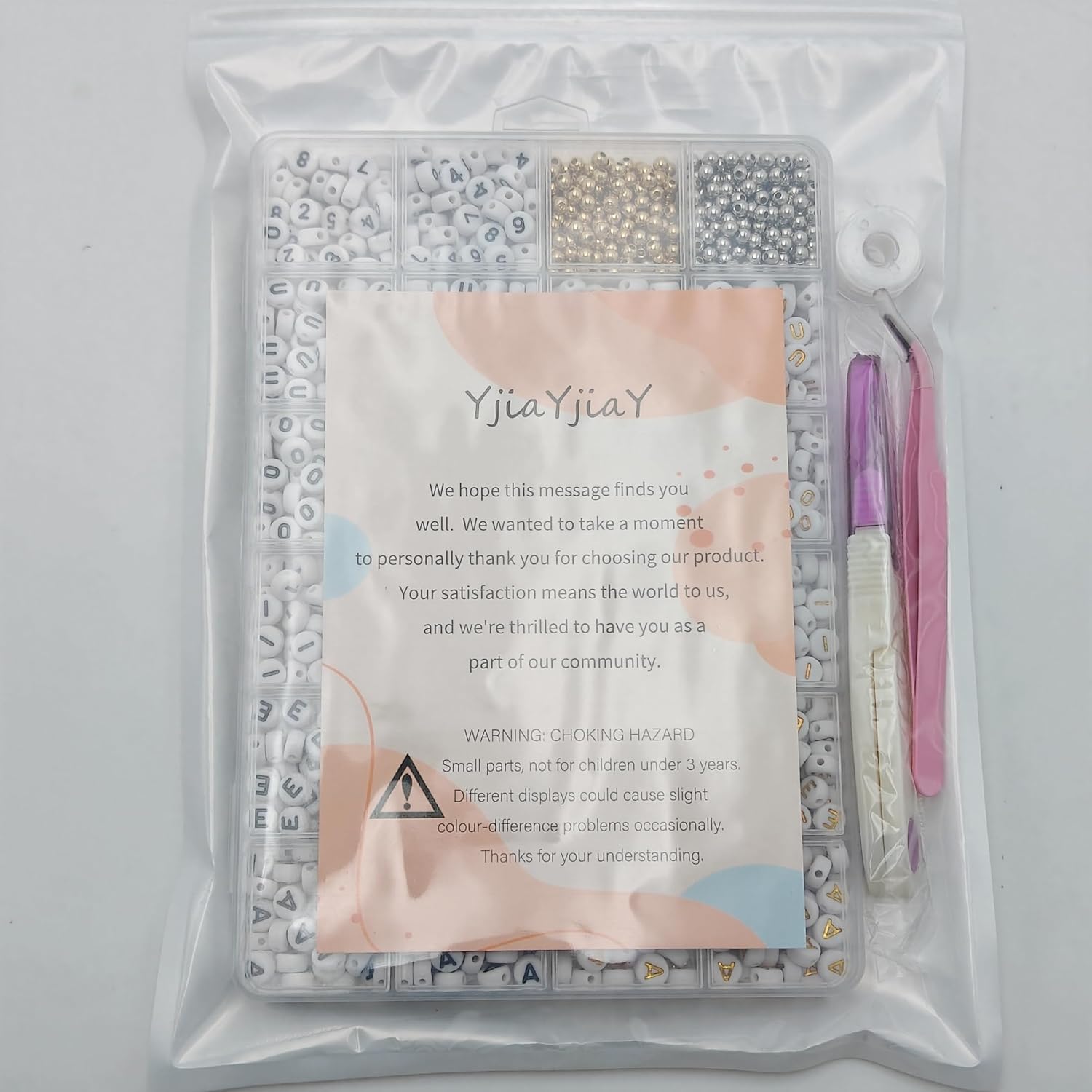 1500pcs Vowel Letter Beads (A, E, I, O, U) - 4x7mm Alphabet and Number Beads for Bracelets Making - 2 Styles Round With Gold Spacer (White) - Image 6