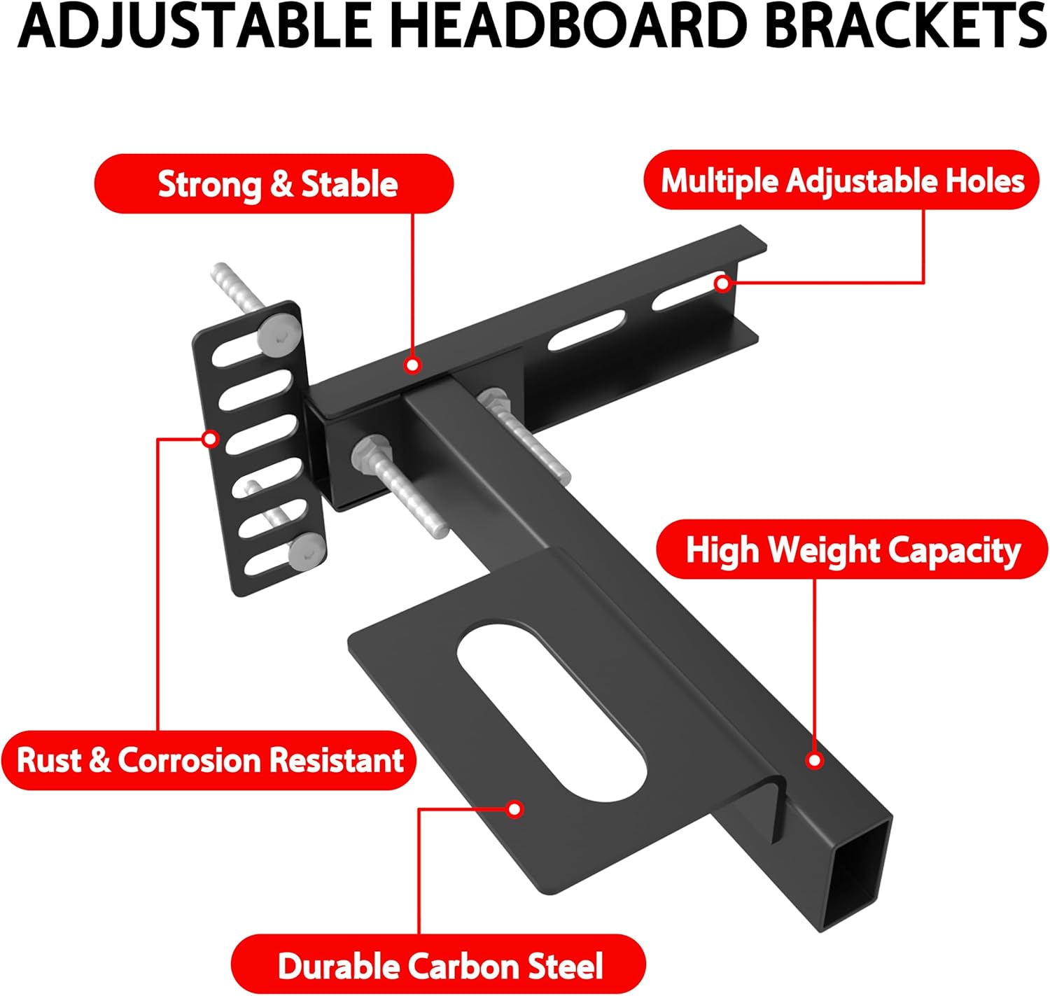 2 Pack Adjustable Headboard Brackets for Metal Bed Frame,Headboard & Footboard Extension Kit,Fits Twin Full Queen King (Check Hole Spacing),Matte Black