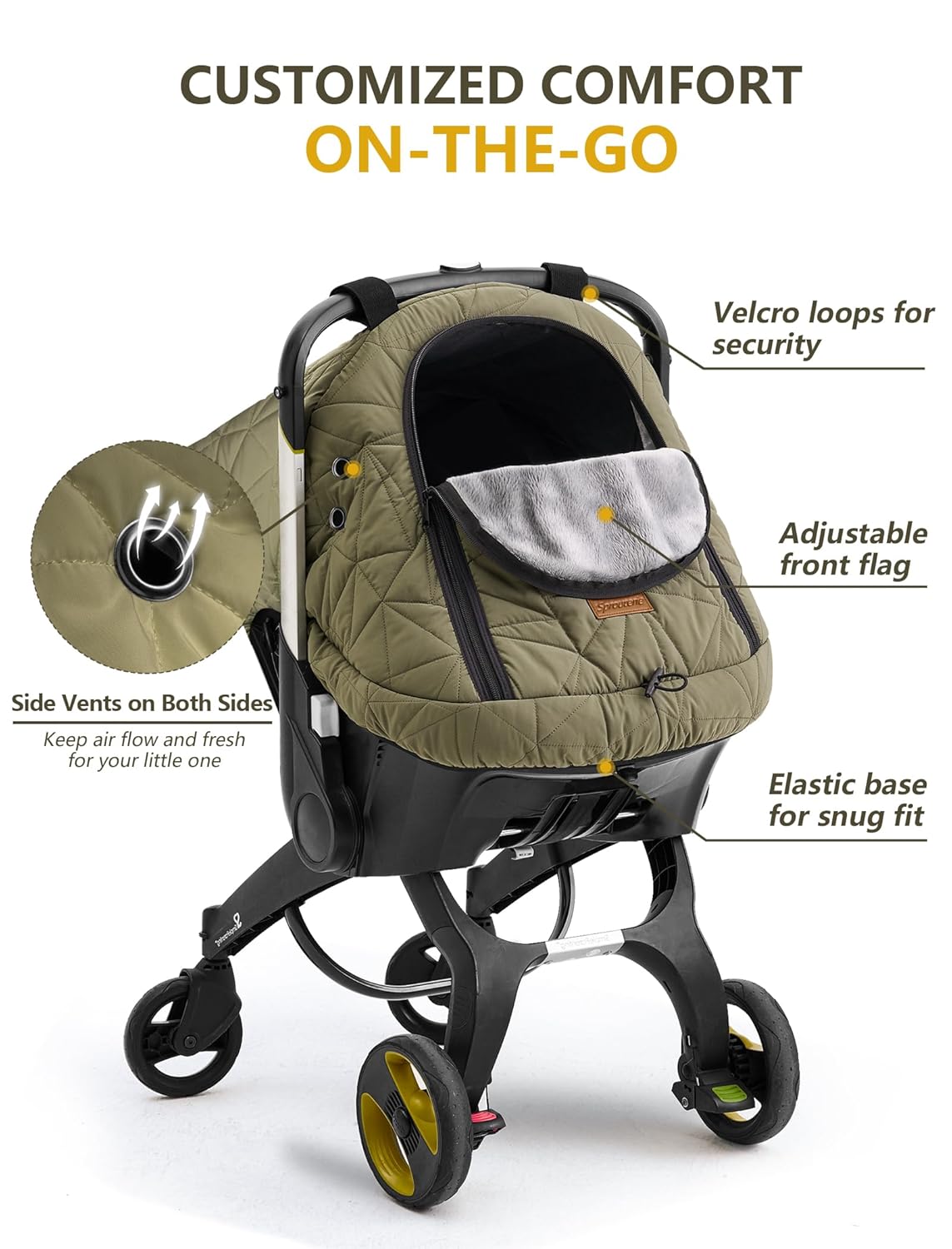 Baby Car Seat Cover Winter: Sprouterie Car Seat Cover Baby - Infant Carseat Canopy Waterproof for Cold Weather Zipper Flap Windproof Universal Fitted Warm and Cozy for Boy Girl Newborn Khaki - Image 5