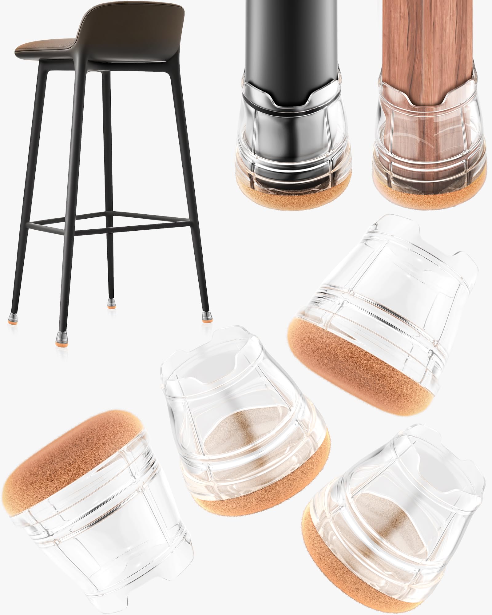 Yomanta 24 PCS Chair Leg Floor Protectors Clear Silicone Chair Leg Caps, Furniture Leg Covers for Hardwood Scratch Protection