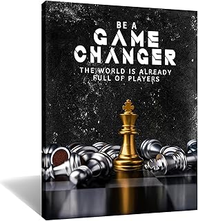 ZHIYANGY Inspirational Chess Wall Art, Black and Gold King and Queen Motivational International Chess Poster ''Be A Game Changer The World Is Already Full Of Players'' Motivational Poster for Home Decor