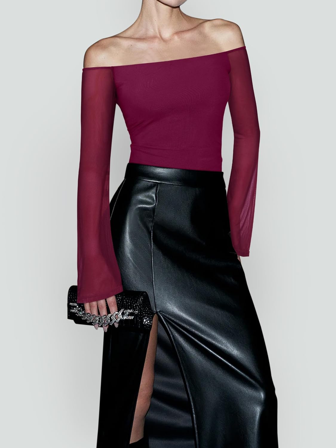 REORIA Off The Shoulder Tops for Women Tube Double Lined Mesh Going Out Shirts 2025 Fall Fashion Trendy Tops - Image 6