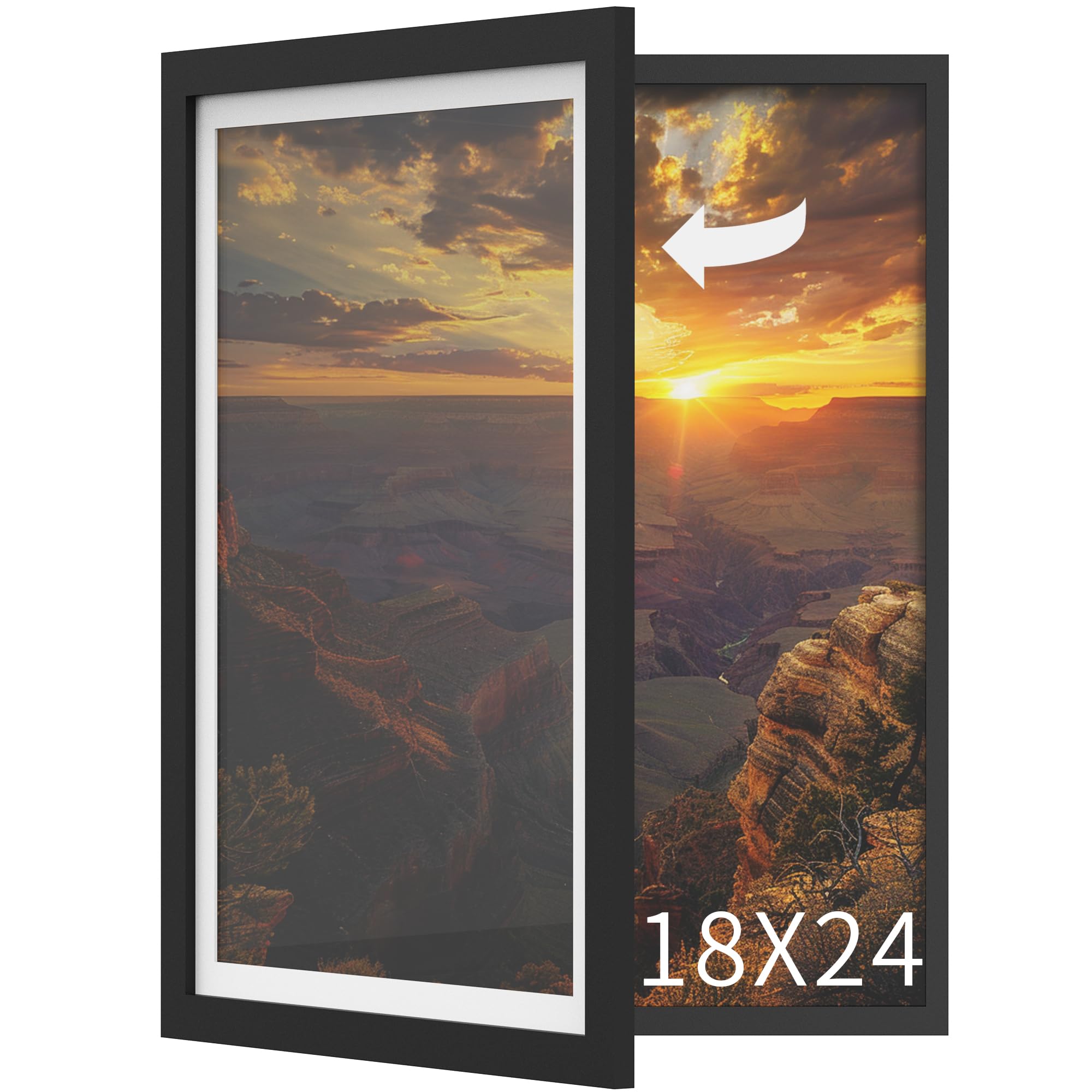 Orionstar 18x24 Display Poster Frame in Black, Front Opening Picture Frame with Polished Plexiglass, Poster Storage Frame Hold 30 Pcs, Wall Picture Frame with Hanging Hardware