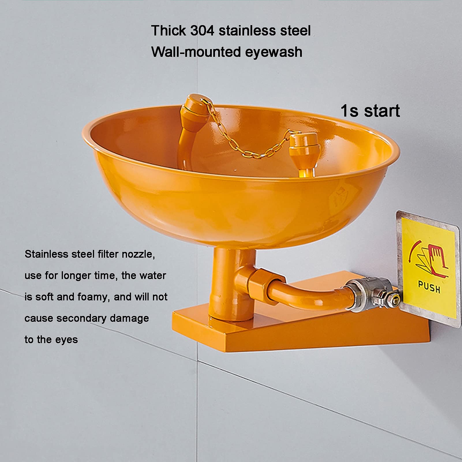 Station de Lavage oculaire Murale en Acier Inoxydable avec Double tête de pulvérisation (31 cm/12,2 Pouces)
