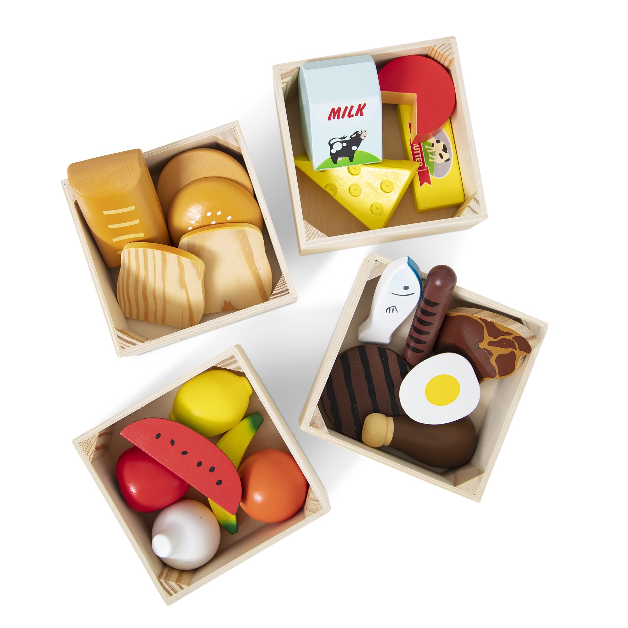 Melissa & Doug Cutting Food – 31-Piece Wooden Pretend Play Food Set with Knife, Cutting Board, Sliceable Fruits, Vegetables, Bread & Storage Crate – Toy for Kids Ages 3+ | MD487