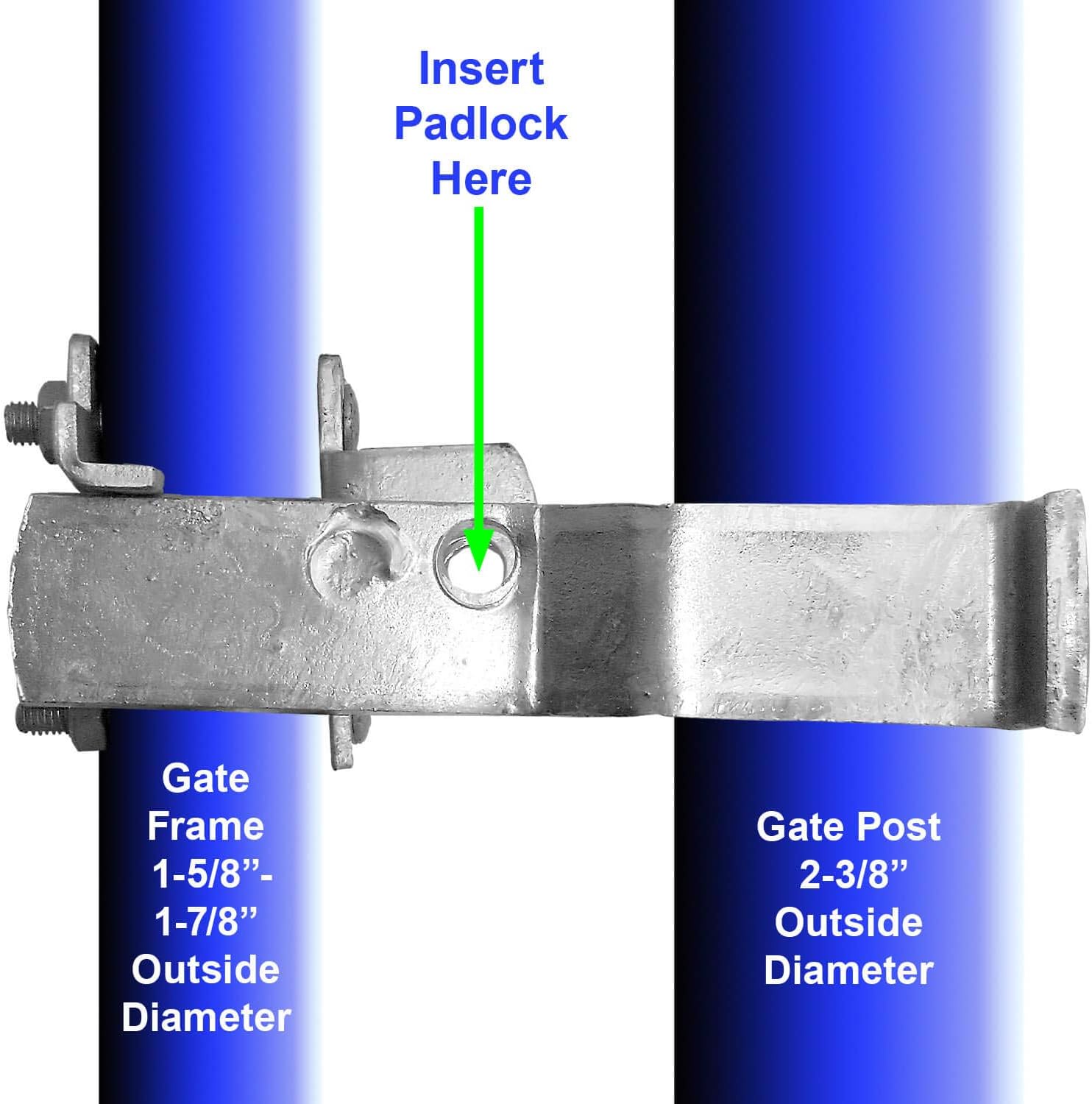 Jake Sales 2-1/2 Inch Chain Link Fence Single Gate Fulcrum Latch. Fits 1-5/8inches or 1-7/8inches Gate Frame. Latches to 2-1/2inches Post. Galvanized for Corrosion Protection.