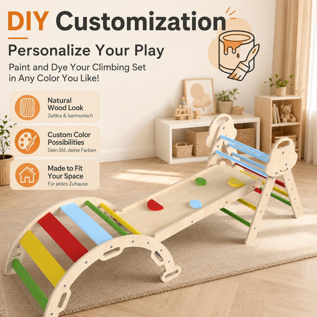 Puecrof Montessori - Set da Gioco per Interni, 7 in 1, con Scivolo, Arco e Tappetino per Bambini (1-3 Anni)
