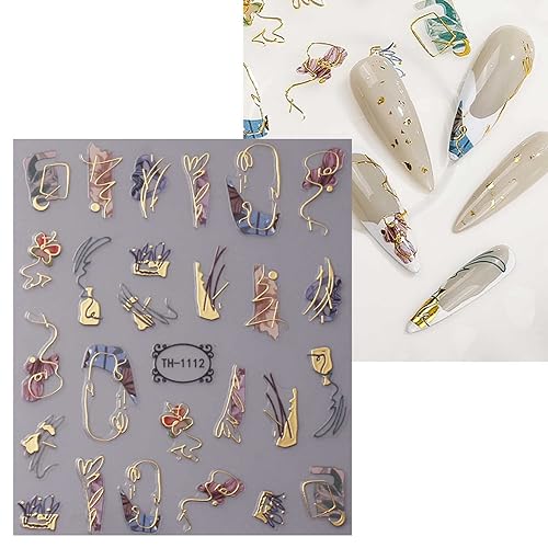 Miniatura 6 de JMEOWIO 8 hojas de calcomanías de arte de uñas con punta francesa de mármol, calcomanías autoadhesivas para uñas, suministros de uñas, accesorios de