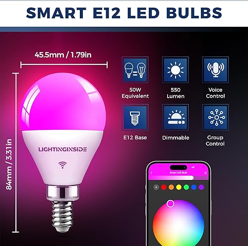 Miniatura 10 de Bombillas inteligentes E12 equivalente a 50 W, bombillas LED WiFi G16 12 para candelabros compatibles con Alexa y Google Assistant, bombillas de