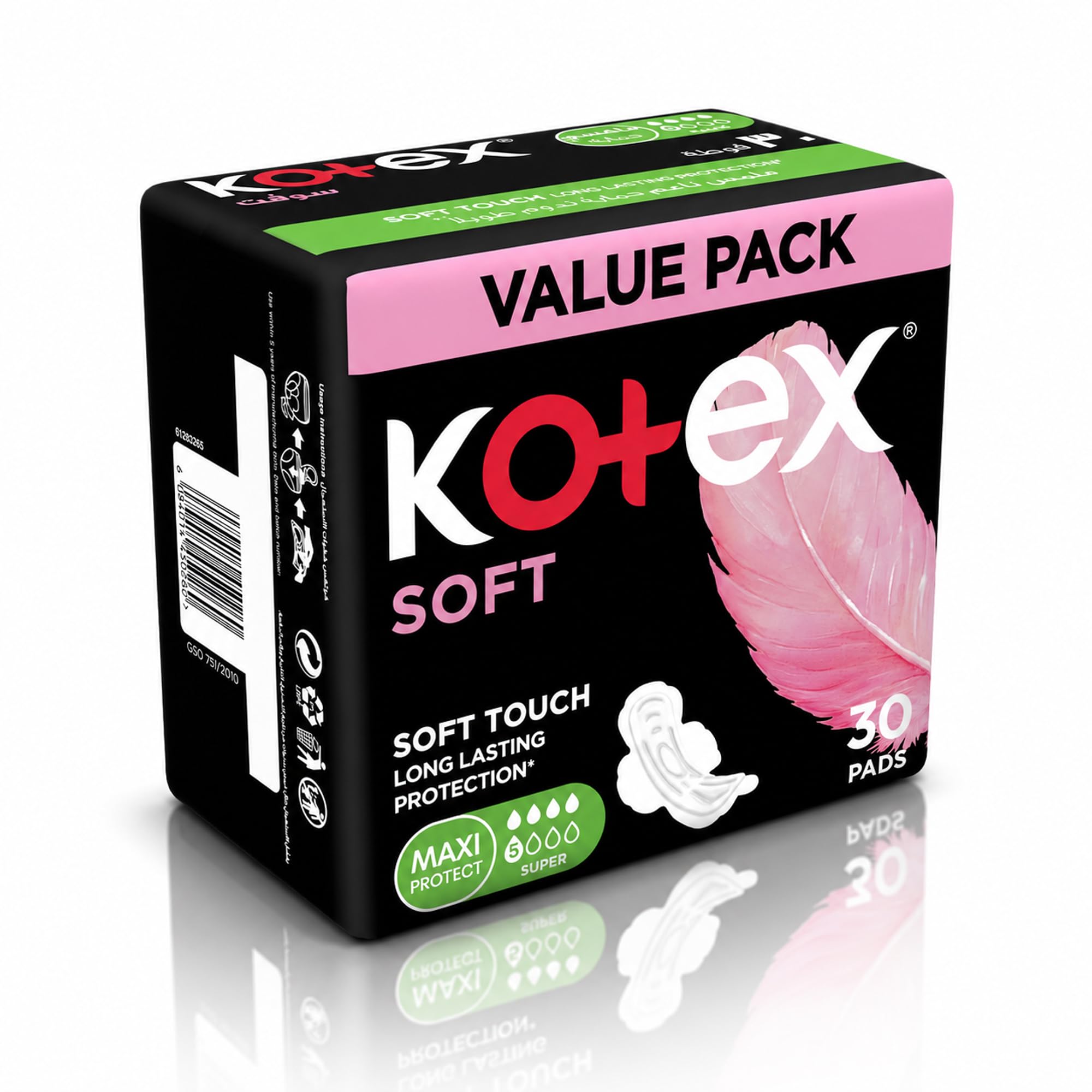 Kotex Maxi Soft Super Sanitary Pads, 30 Count – Extra-Soft High-Absorbency Day Pads with Gentle Cushioned Cover for Heavy-Flow Days, Sensitive Skin & Long-Lasting Comfort