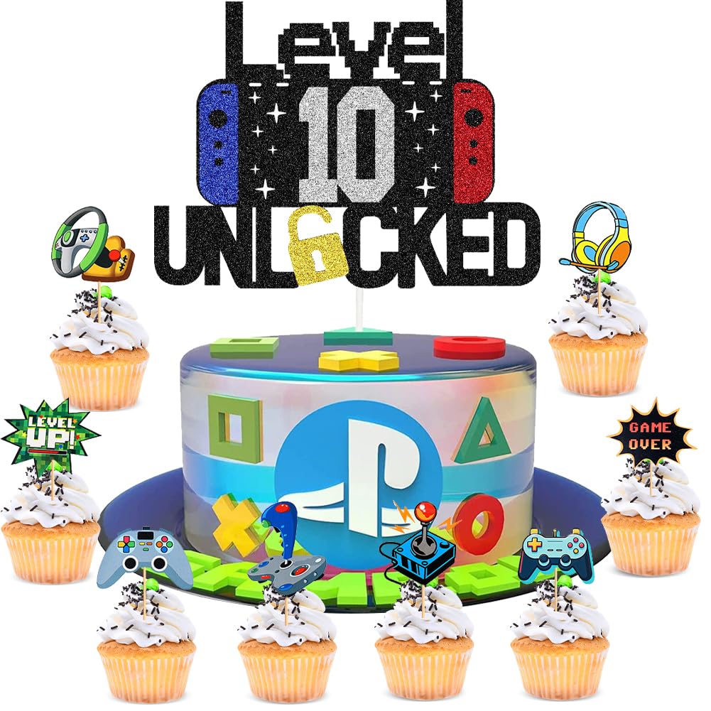Videospiel Torten-Deko Set – Mit „Happy 16th Level“ Topper, Ballons & „Happy Birthday“ Aufsteller Für Geburtstagskuchen