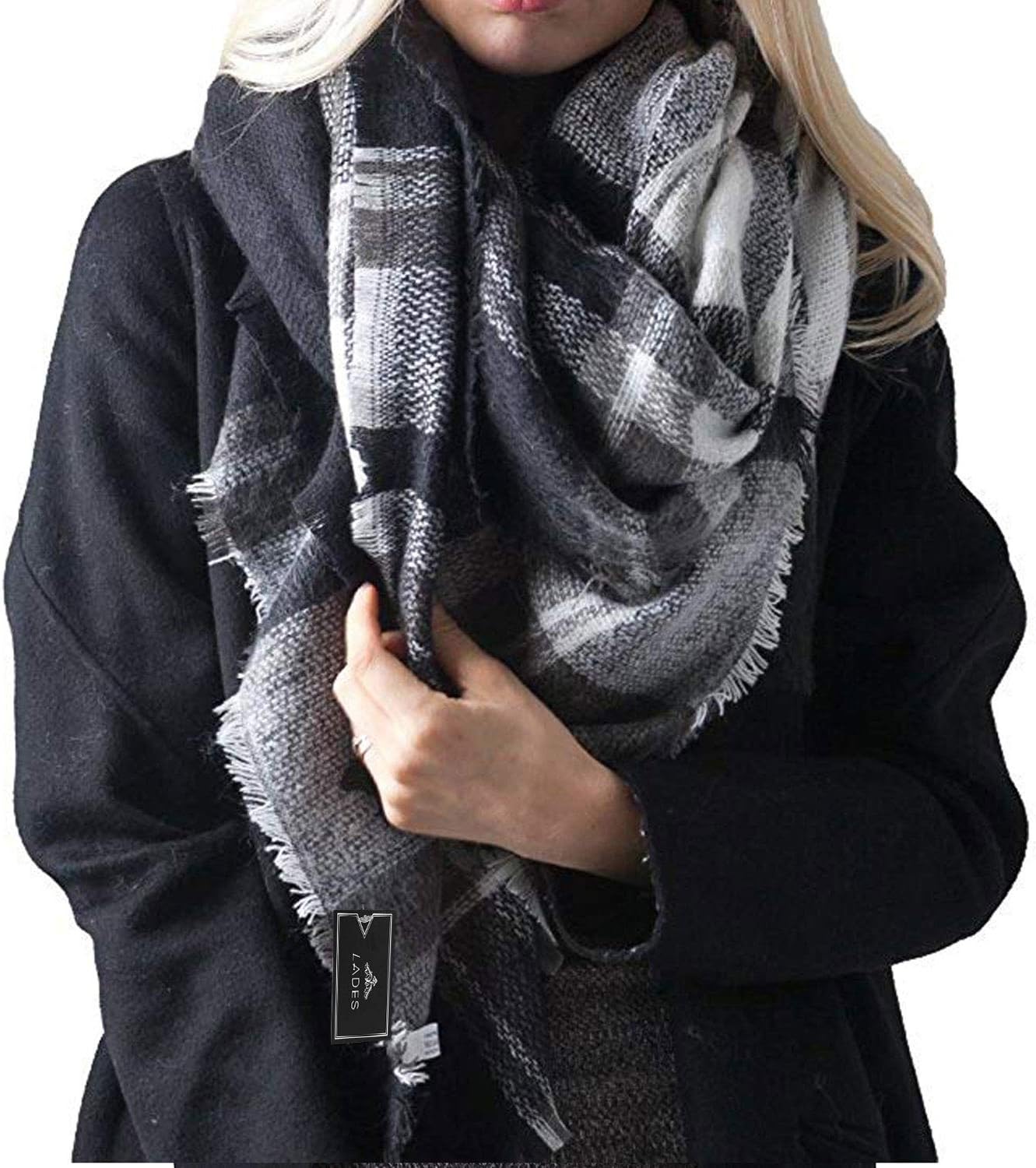 Women Tartan Scarf - Winter Long Scarves Plaid Warm Wraps Wool British Style For Ladies Spinning Tassel Shawl Long Stole
