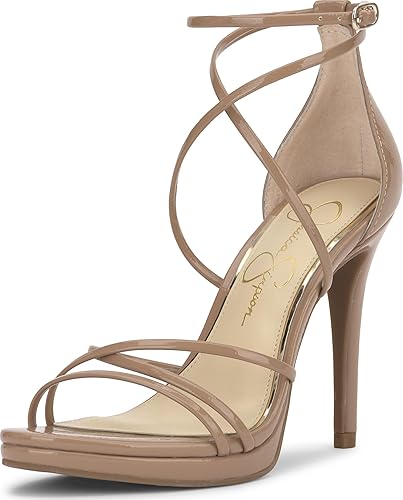 Jessica Simpson Sandalias de vestir con tiras de diamantes de imitación para mujer