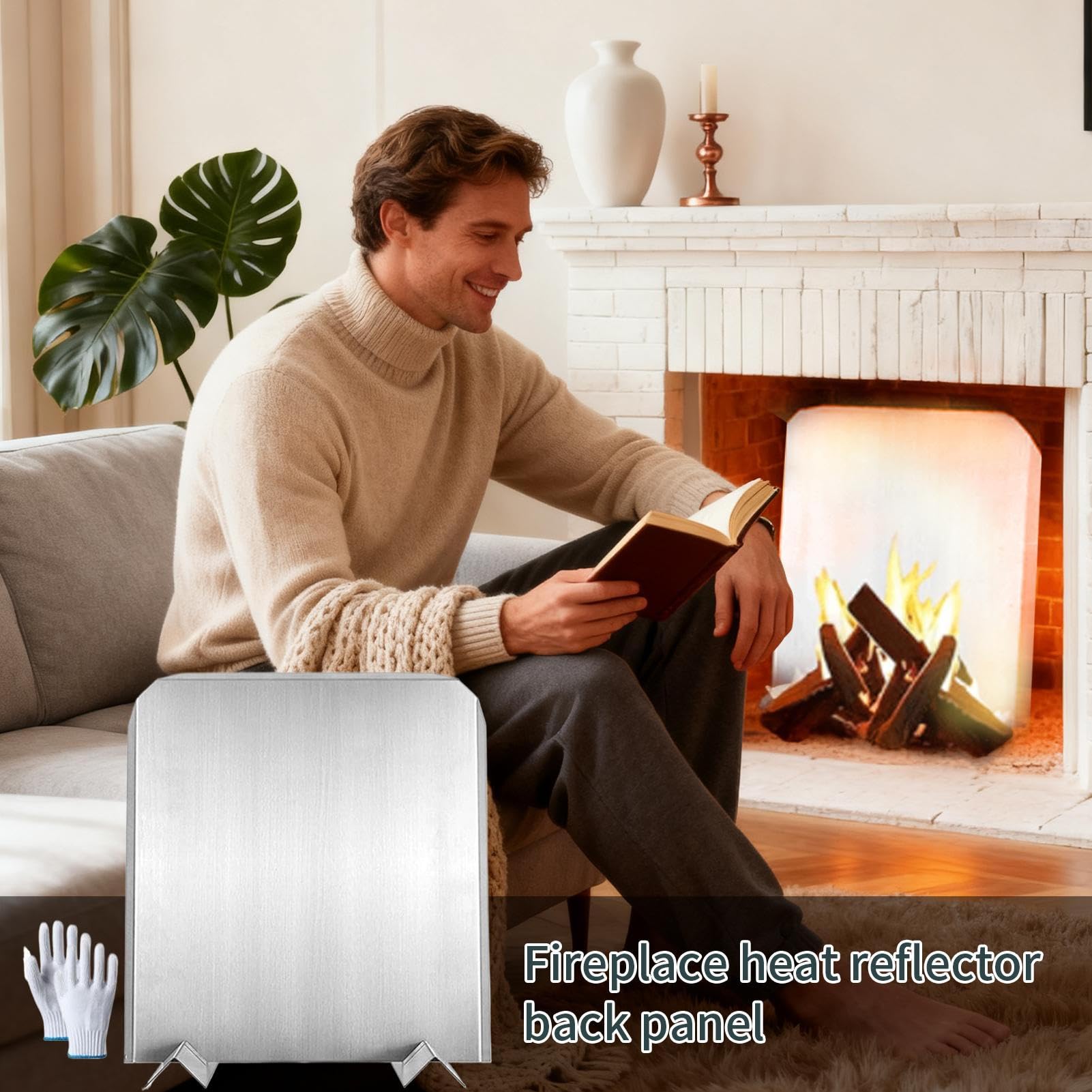 Pannello in metallo con piedini per camino, in acciaio inox, per bar, appartamenti, soggiorni, camere degli ospiti, studio, casa, villa