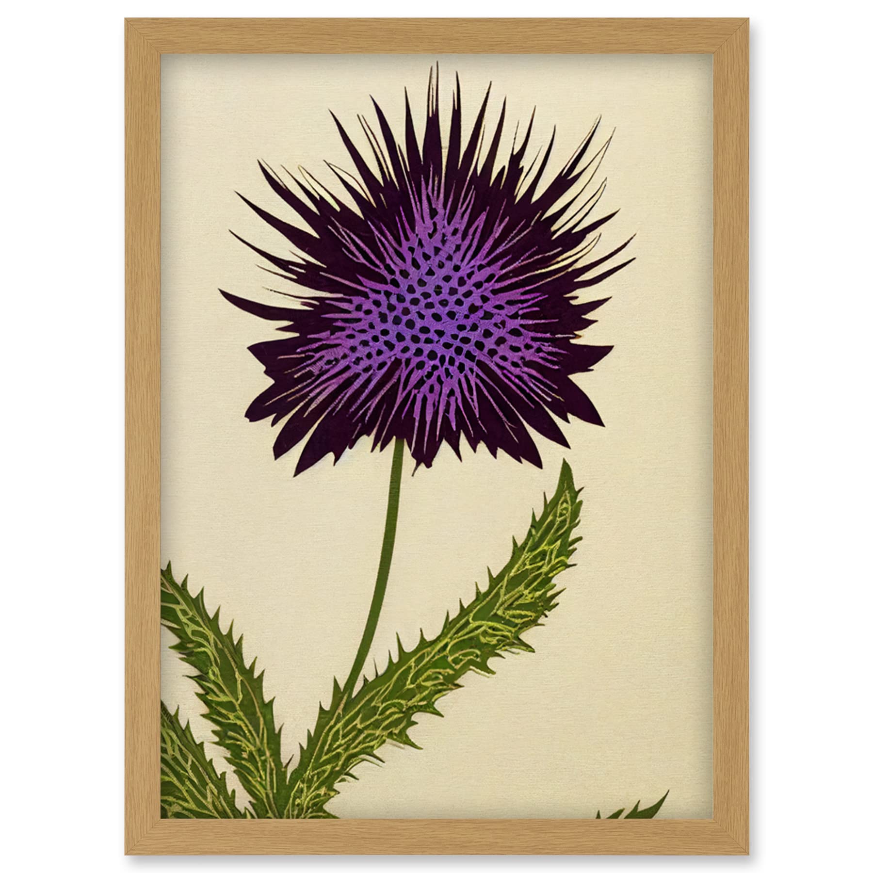 Wee Blue Coo Stylized Modern Purple Scottish Thistle Flower Illustration Artwork Framed Wall Art Print A4
