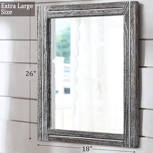Miniatura 2 de AAZZKANG Espejo rústico grande de madera de 26 x 18 pulgadas, espejo decorativo de pared con marco para dormitorio, sala de estar, baño, espejo de