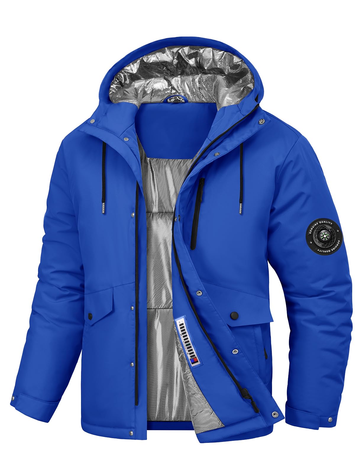 TOMEEK Chaqueta Hombre Invierno Esquí Impermeable Cazadora Abrigo de Invierno Abrigado Cortavientos con Capucha y Brújula Medición de Temperatura Incluida