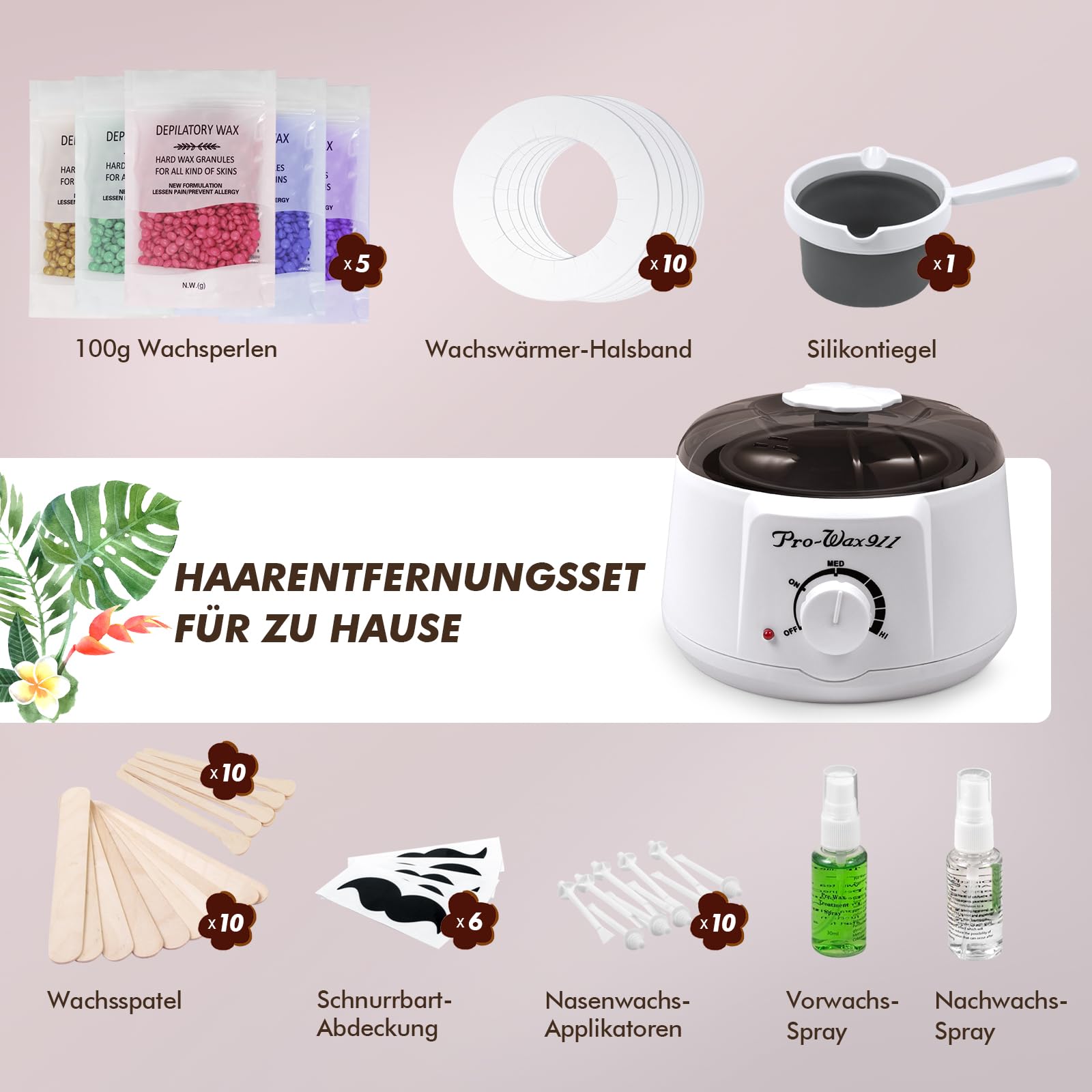 Waxing set, Professionell Wachswärmer Wachs Haarentfernung mit 500g Wax Warmer mit Wachsperlen, Waxing Maschine Set, Wax Maschine für Wachs Haarentfernung Perlen