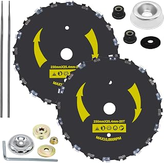 CZS 2 Pack 9 Inch 20T Chainsaw Tooth Brush Blades for Cutter, Trimmer, Weed Eater, Lawnmower (2 Pack Different Adapter Kit Included)