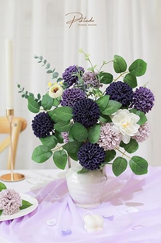 Miniatura 3 de Piklado Flores artificiales de dalia para boda, 25 unidades, rosas falsas con tallo para decoración de boda, centros de mesa, arreglos y ramos