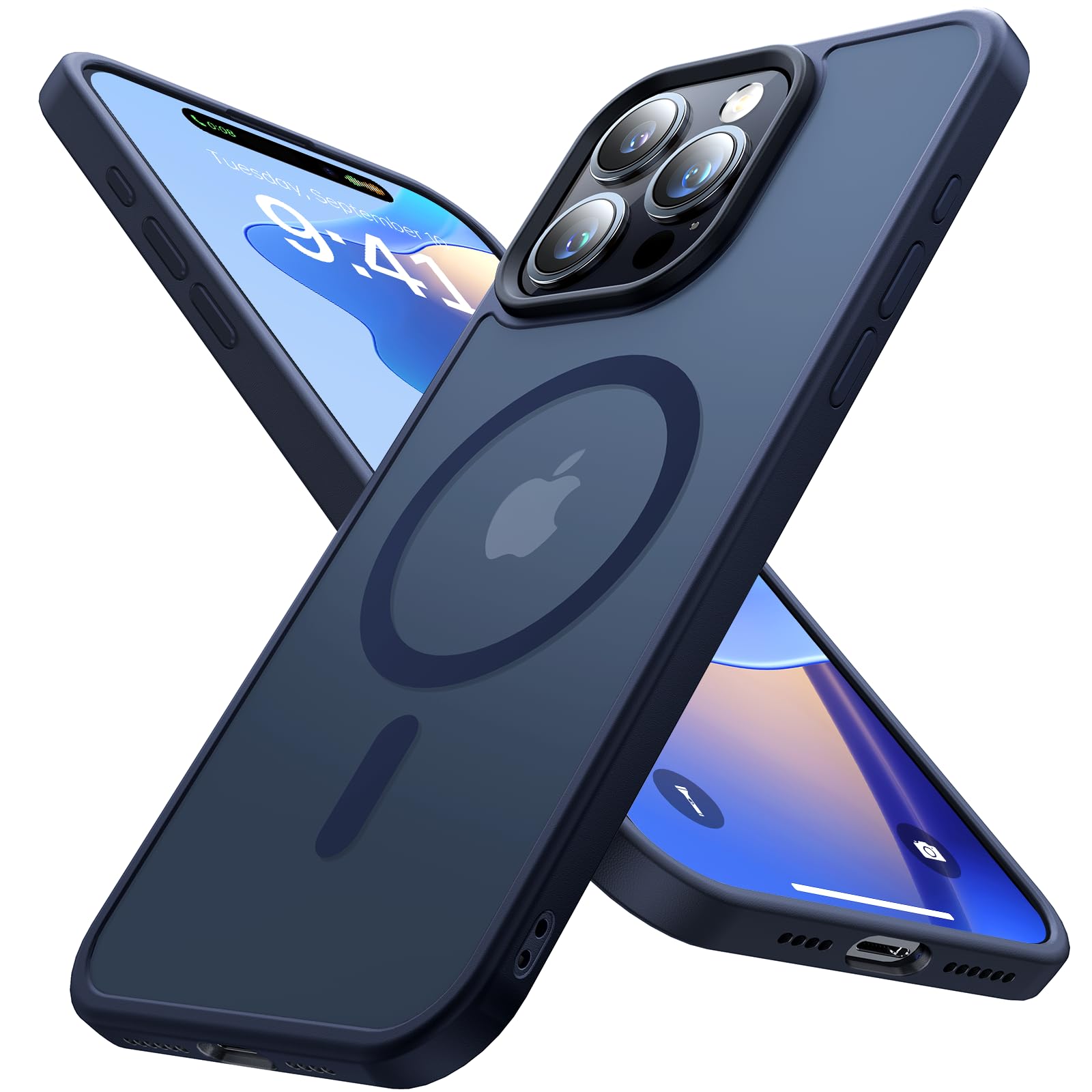 Strong Magnetic for iPhone 15 Pro Max Case, [Compatible with MagSafe] [Military-Grade Drop Tested] Shockproof Protective Slim Translucent Matte Cover for iPhone 15 Pro Max Phone Case, Blue