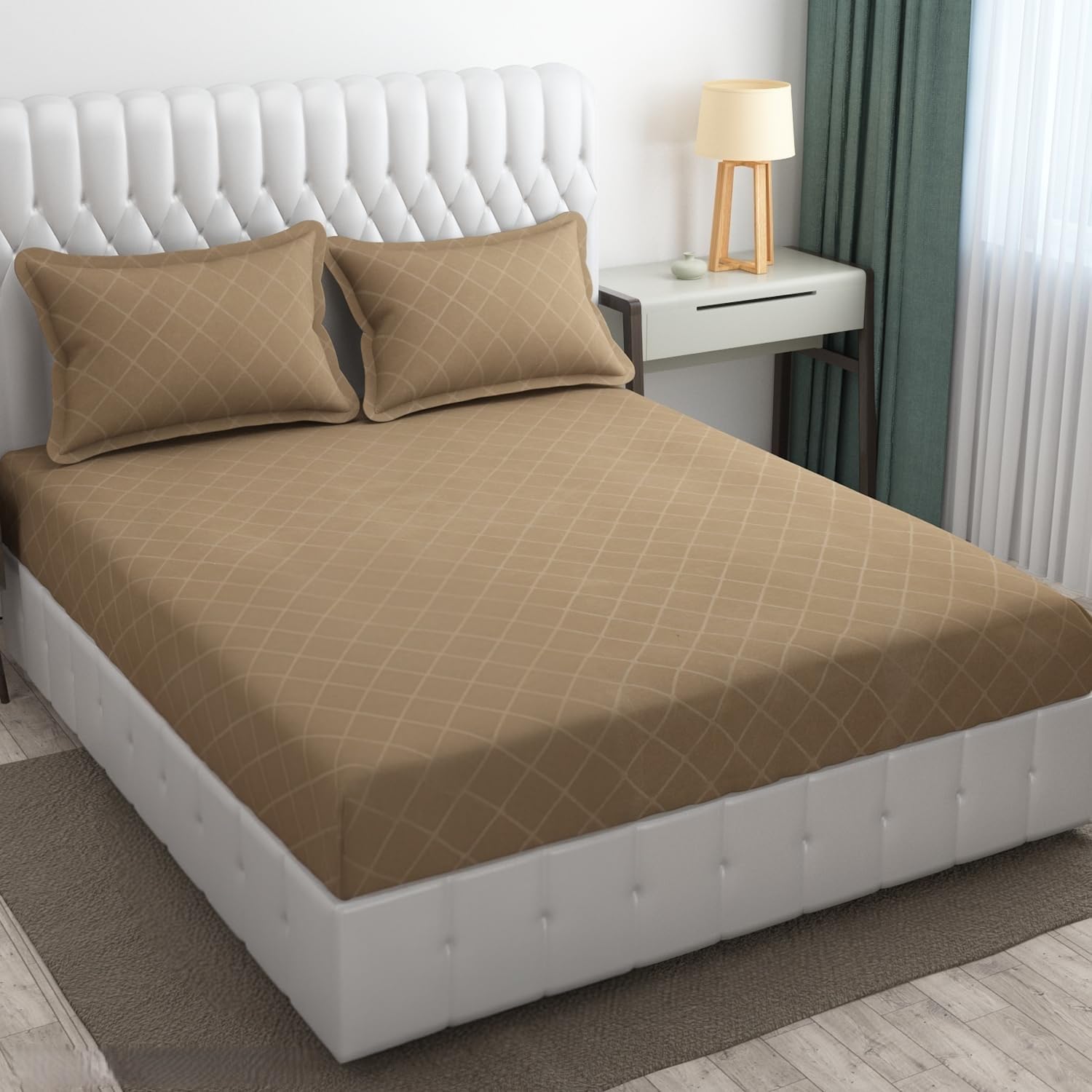 Blue Strip Polycotton Bedsheet, Double 90x100 (Sand Beige)