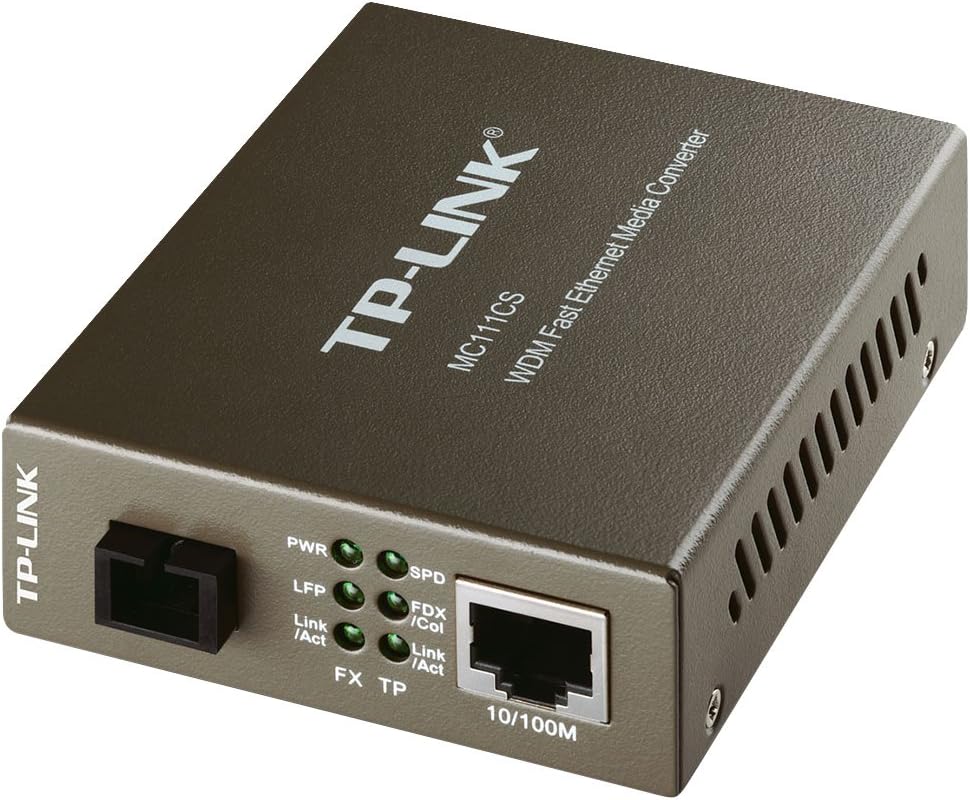 TP-Link MC111CS, 2-port 10/100Mbps WDM Media Converter, Black, Compatible with Router, AP, Network Card, RJ45 Interface, 12W, 5V, Single Fiber Transmission up to 20km