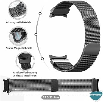 Microsonic Samsung Galaxy Watch 6 44mm için Kordon Milano Loop Siyah [Galaxy Watch 6 44mm ile Uyumlu Kordon - Siyah]