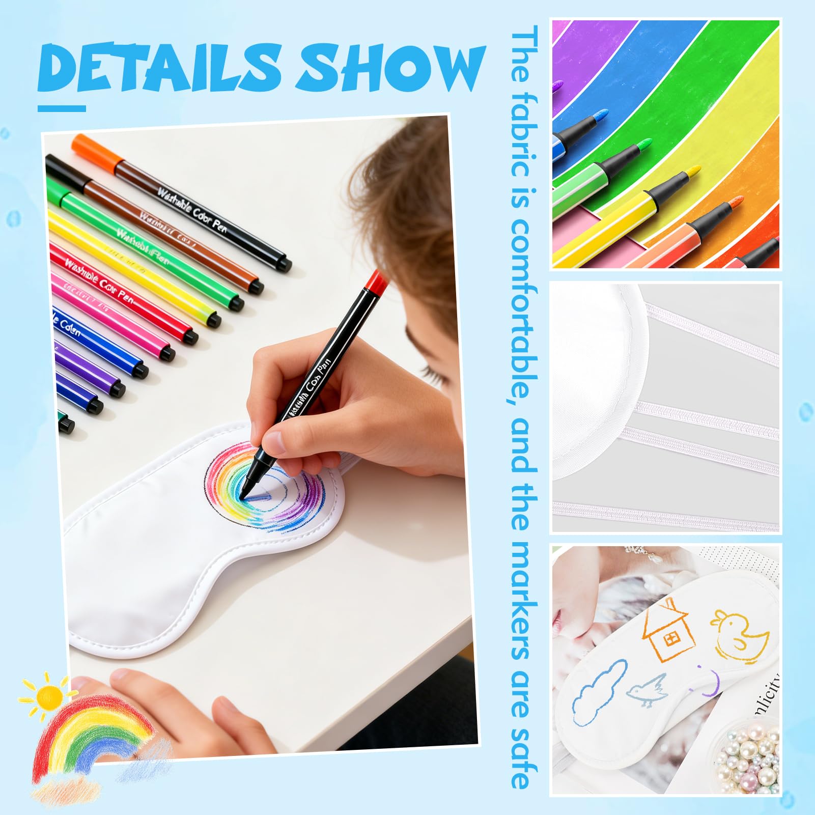 24 Stück Bemalbare Schlafmasken Mit 12 Farbstiften,Weiße DIY Augenmaske | Bemalbare Schlafmaske Mädchen,Übernachtungsparty Mädchen,Masken zum bemalen,Pyjama Party Deko, Übernachtungsparty Zubehör