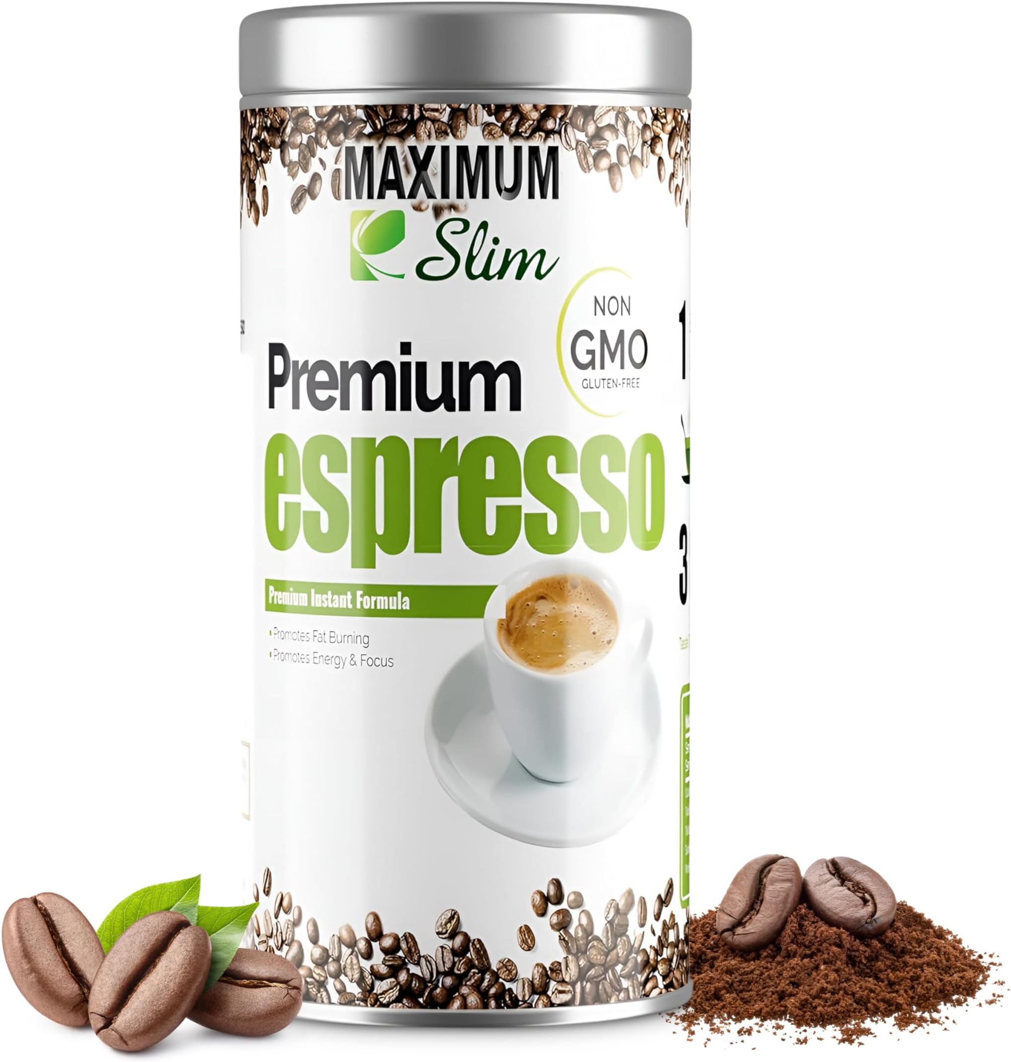 MAXIMUM SLIM Gourmet Espresso: - 100% Arabica Coffee, (Non GMO) Stimulates KETOSIS, Boosts Your Energy & Focus. - Formulated with Essential Vitamins and Natural Herbal Extracts