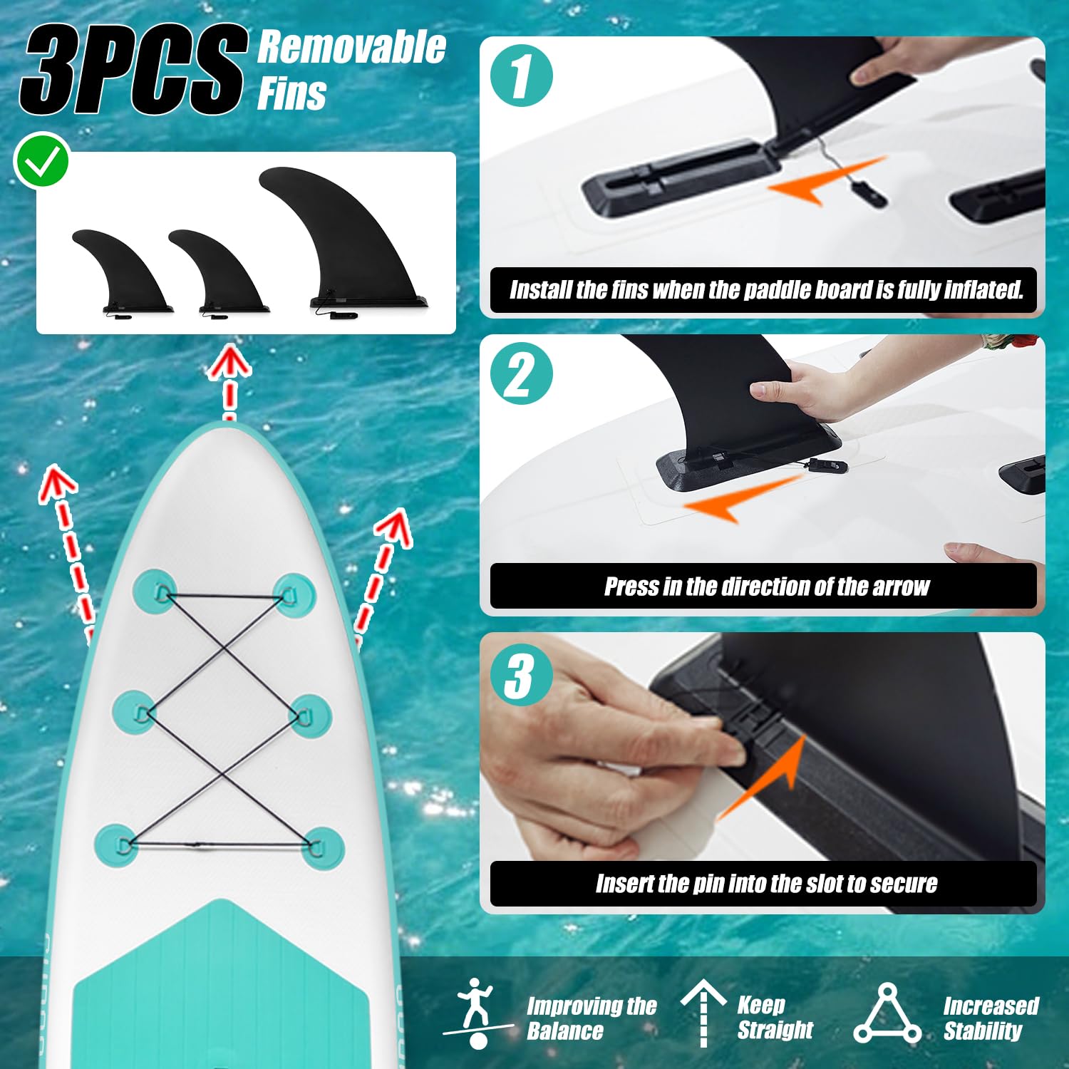 Stand Up Paddling Board, 300cm 325cm SUP Board, Aufblasbare Board für Stand-Up Paddle, Tragkraft bis 150KG, Komplettes Zubehör mit Paddel, Finnen, Pumpe