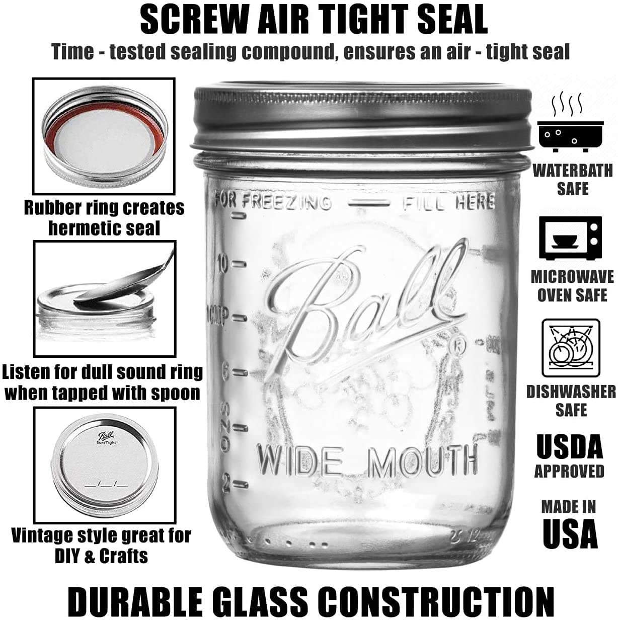 RegularMouth Wide Mouth Glass Mason Jars, 32 oz 16 oz Pack Glass