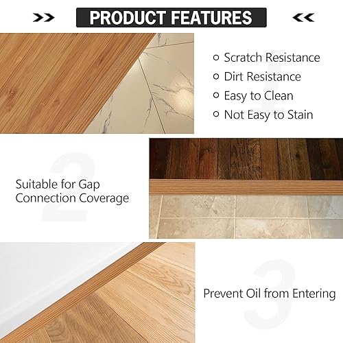 Miniatura 6 de Tira de transición de suelo de 20 pies, autoadhesiva, cubierta de vinilo, tira de transición divisora plana, diseño de grano de madera para huecos