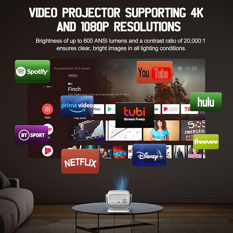 MIGOUFIT A8 Hordozható Mini Projektor 1080P Natív Felbontással, 4K Támogatással, Autofókusszal, 5G WiFi, Bluetooth 5.2, 600 ANSI Lumen, Otth