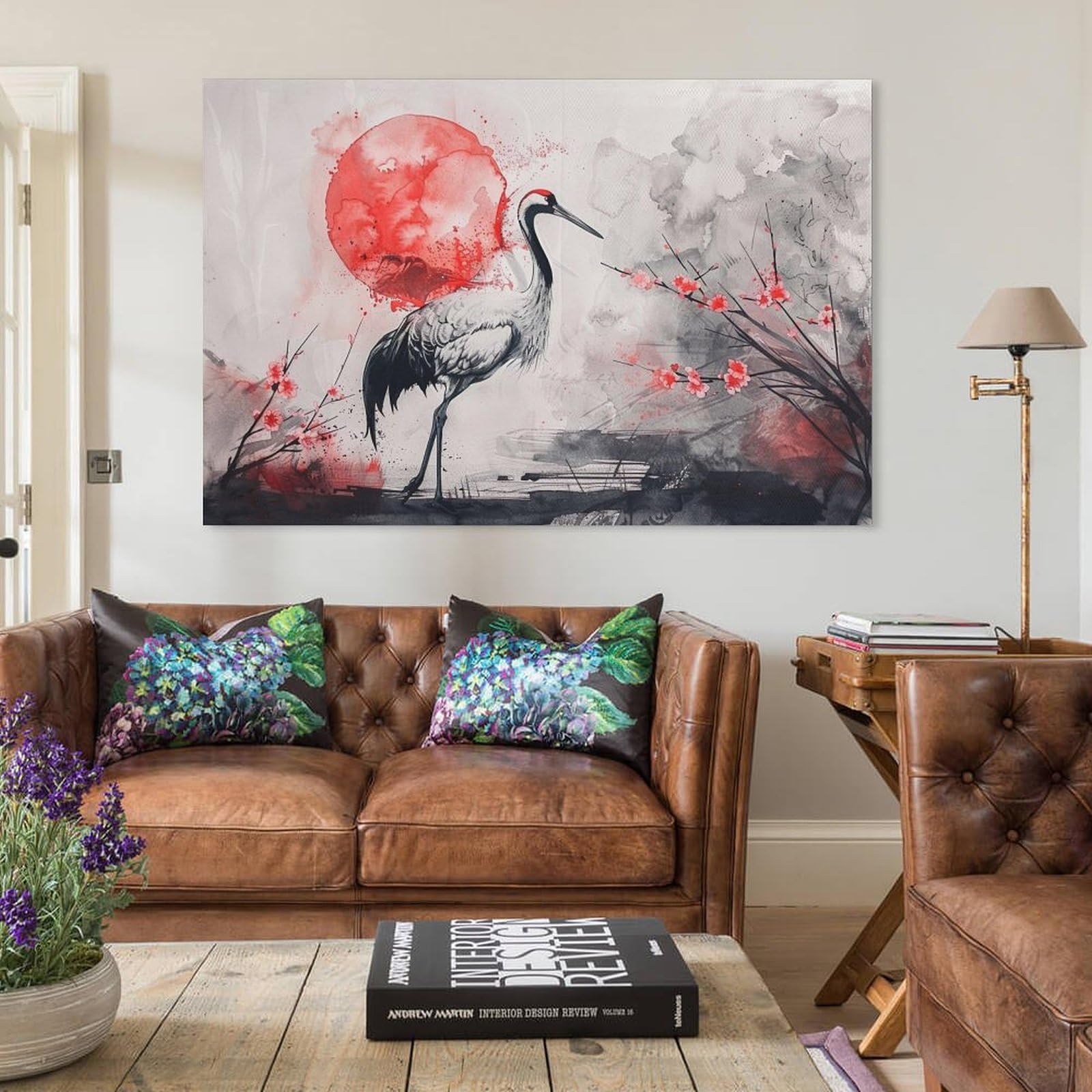 Amazon.co.jp: 絵画 赤い太陽とタンチョウ鶴インテリア 絵画 超リアル