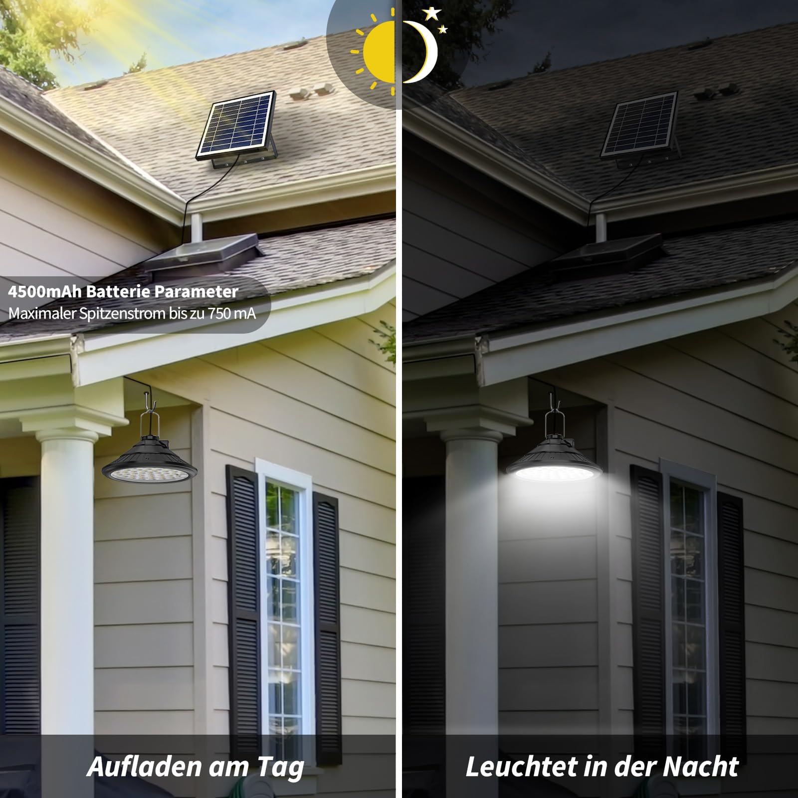 Qoolife Solar Lights for Outdoor Indoor Hanging, 4500mAh 3 Colour/4 Modes LED Solar Hanging Lights with Remote Control, IP66 Waterproof USB Charging Solar Pendant Lights for Outdoor with 5m Cable
