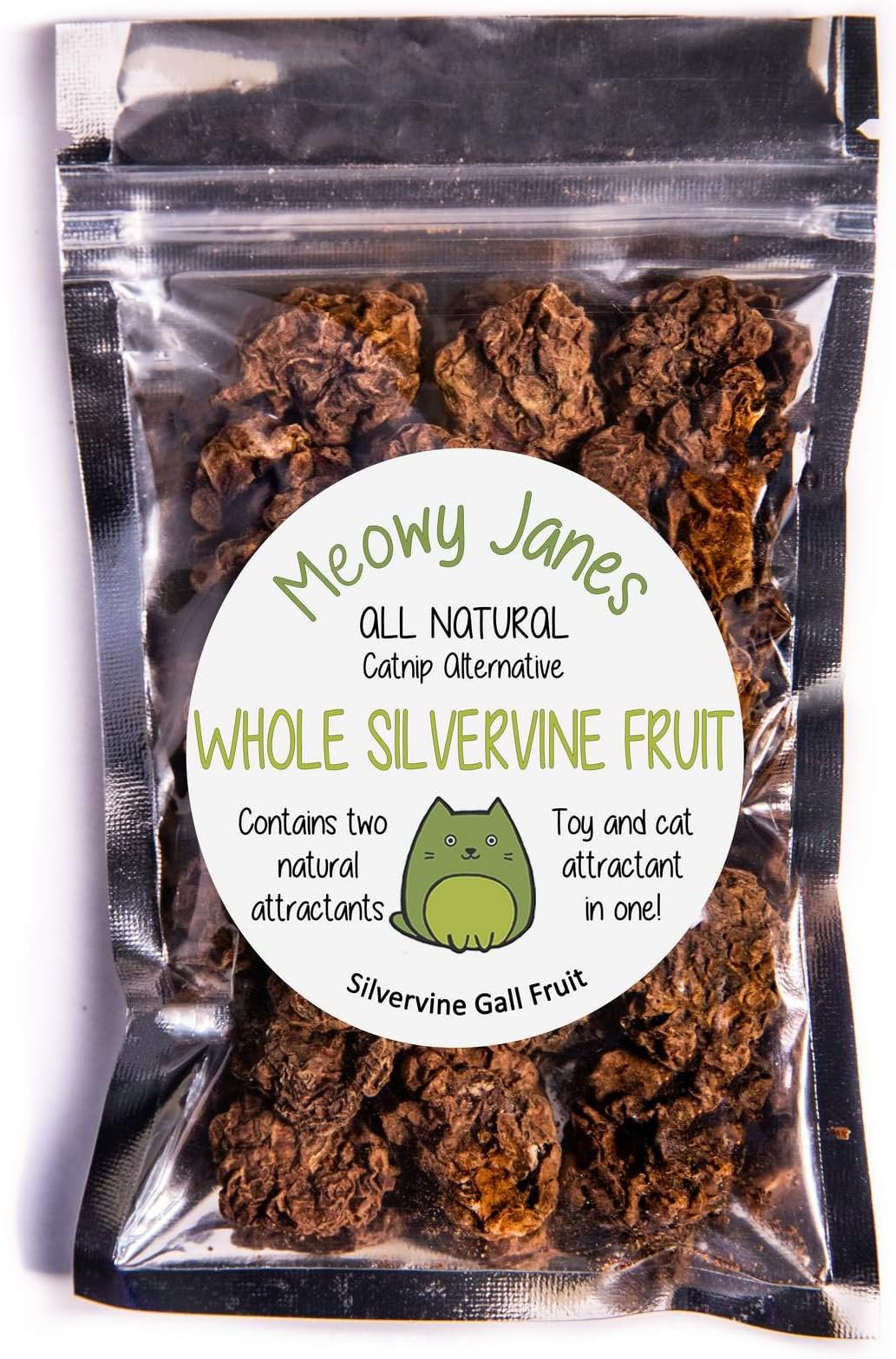 Meowy Janes Whole Silvervine Fruit- 乾燥したSilvervine Gall Fruit- Actinidia Polygama - 猫のおもちゃ - 猫のおやつ