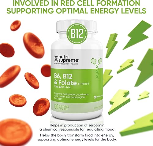 Miniatura 6 de Nutri Supreme, folato con B6 y B12, ayuda a mantener los niveles normales de homocisteína y la salud cardiovascular, 60 unidades, certificado Kosher