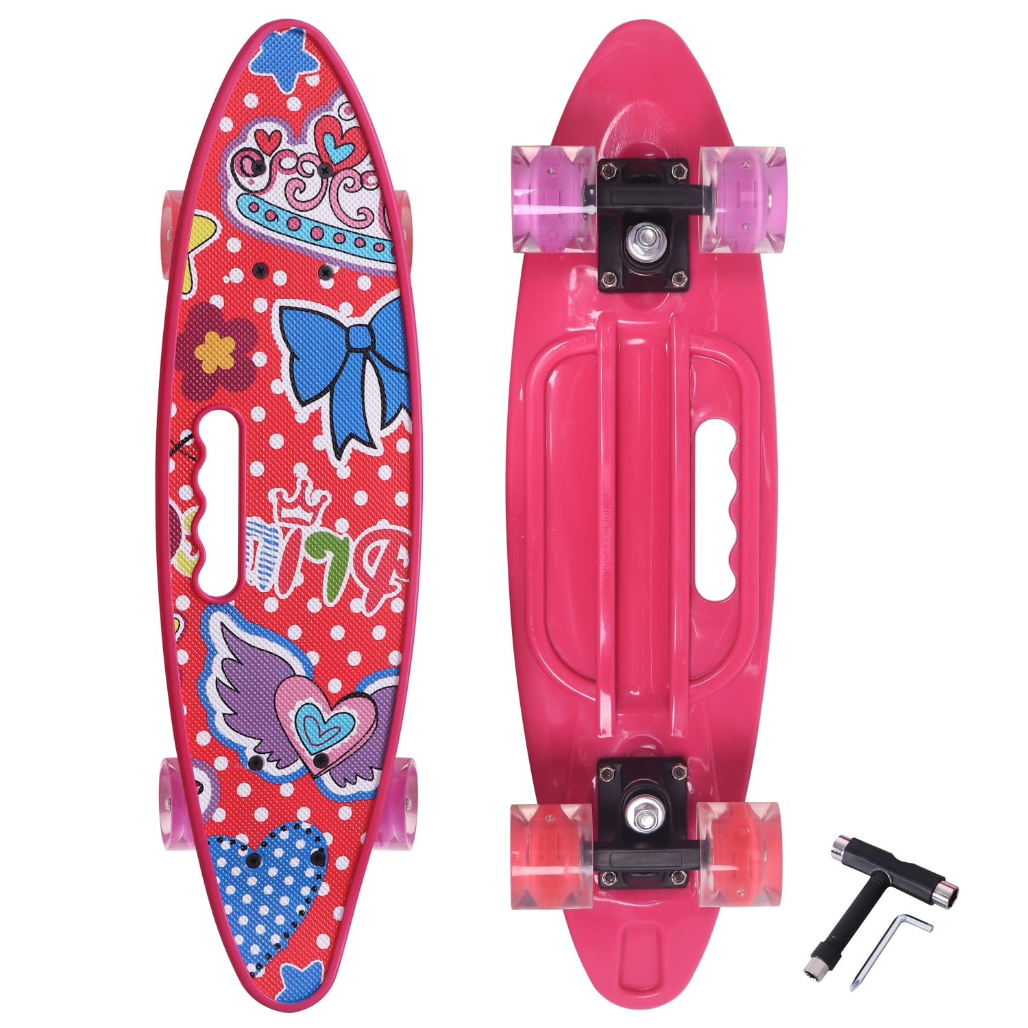 Nattork Skateboards 22 Inch Mini Cruiser Skateboard Complete Retro Skate Boards with Colorful Light Up Wheels for Kids