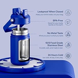 Kids Insualated Water Bottle with Straw - 12oz Stainless Steel Water Bottle with Dual Spouts, Leak-Proof, BPA-Free, Double Wall Vacuum Keeps Cold for 24 Hours for Sports, Travel, School (Royal Blue)