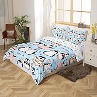 Vista 5 de Juego de funda de edredón para niños de dibujos animados, diseño de pingüinos de dibujos animados, lindo juego de ropa de cama de animales árticos