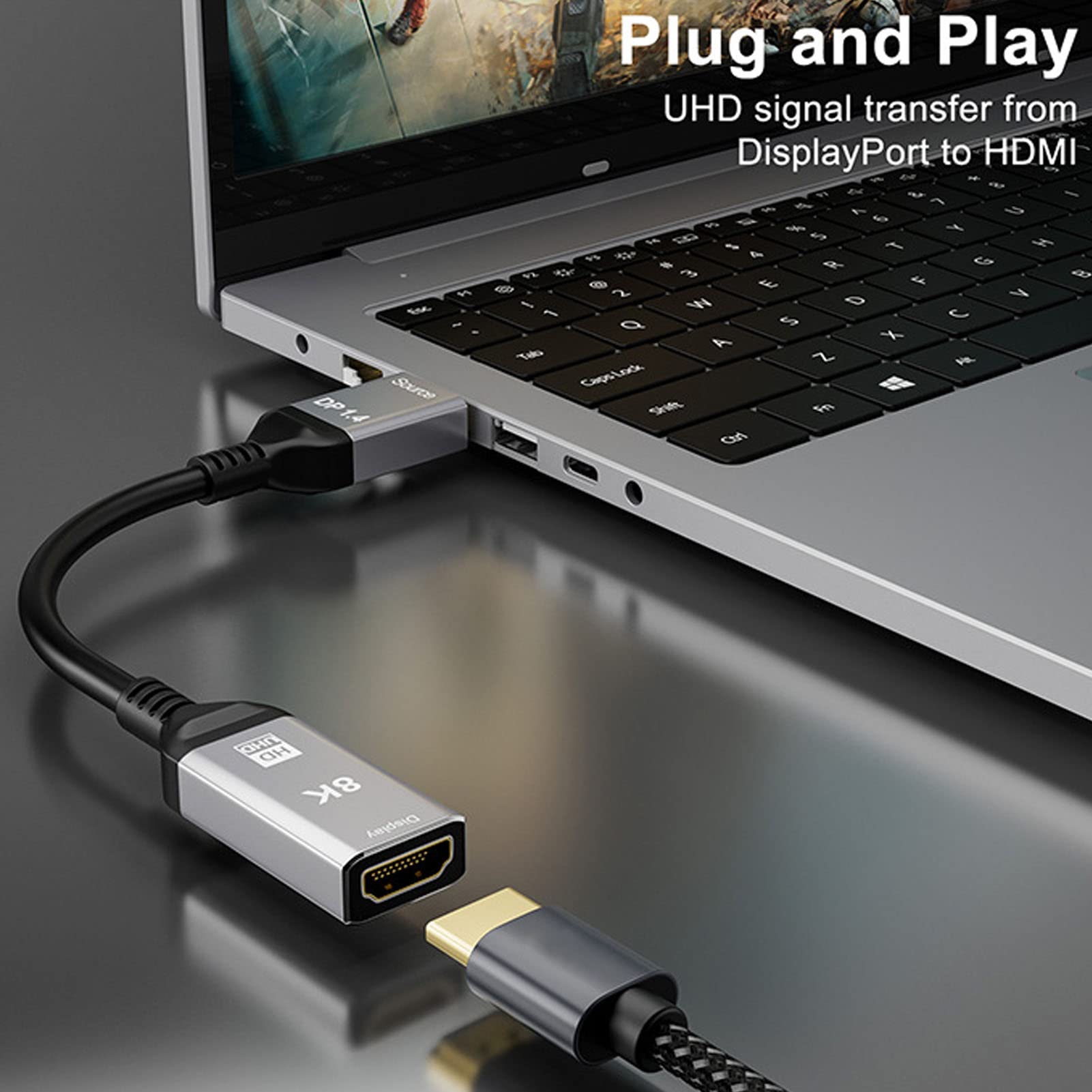 Cavo DisplayPort a HDMI, Adattatore DP Maschio a HDMI Femmina per Laptop PC TV Proiettore, Supporto 8K 60Hz 4K 120Hz 2K 144Hz HDR 3D