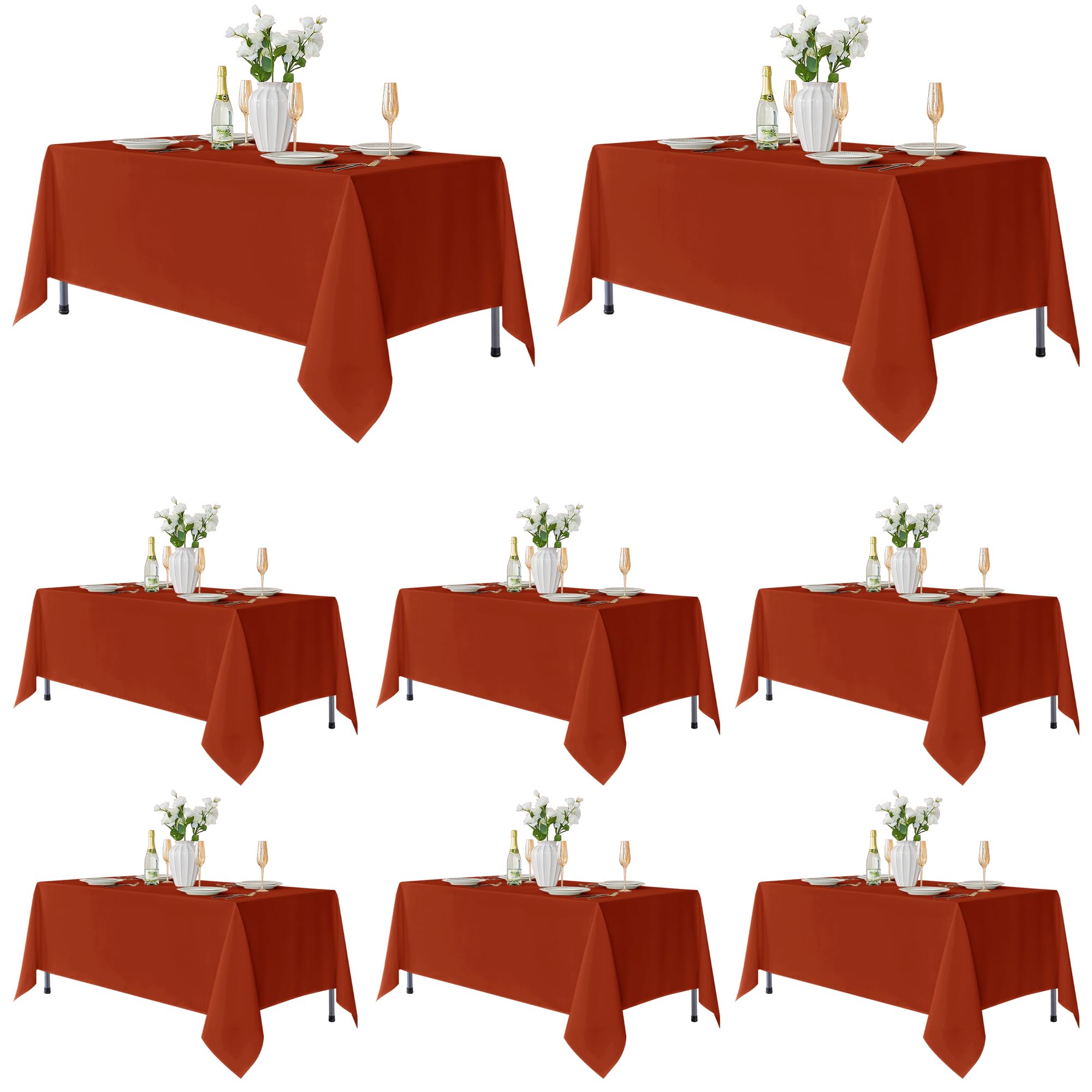 Fitable 8 Pack Rust Tablecloths 60x102 Inch for 6 Ft Rectangle Tables