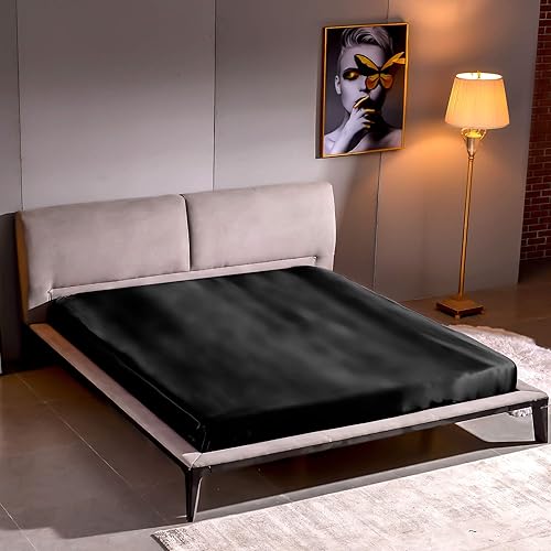 Miniatura 6 de Juego de ropa de cama de seda THXSILK, 3 piezas, una sábana bajera ajustable con bolsillo profundo de 16 pulgadas y dos fundas de almohada con