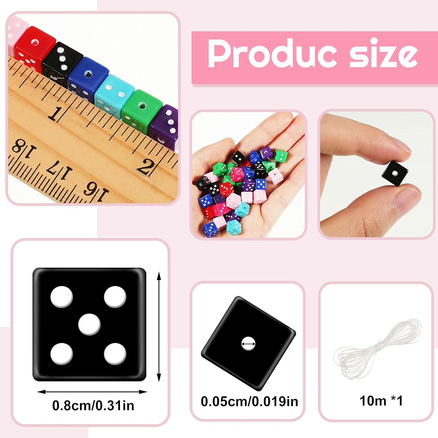 300 Pieces Dice Beads Mixed Color Dice Spacer Beads 8 mm Handmade Cube Loose Beads with Clear Elastic Thread for Bracelets Necklaces Jewelry and Decor - Image 2