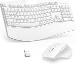 Wireless Keyboard and Mouse Combo, 2.4G Full Size Wave Keys Ergonomic Keyboard with Wrist Rest and 3-Level DPI Adjustable Wireless Ergonomic Mouse for Windows, Mac OS Desktop/Laptop/PC(Black)