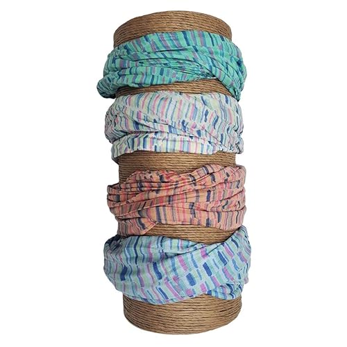 Miniatura 6 de Bamboo Trading Company Diademas anchas bohemias, juego de 4 divertidos estampados a rayas, 16 pulgadas de largo x 9 pulgadas de ancho, tonos coral