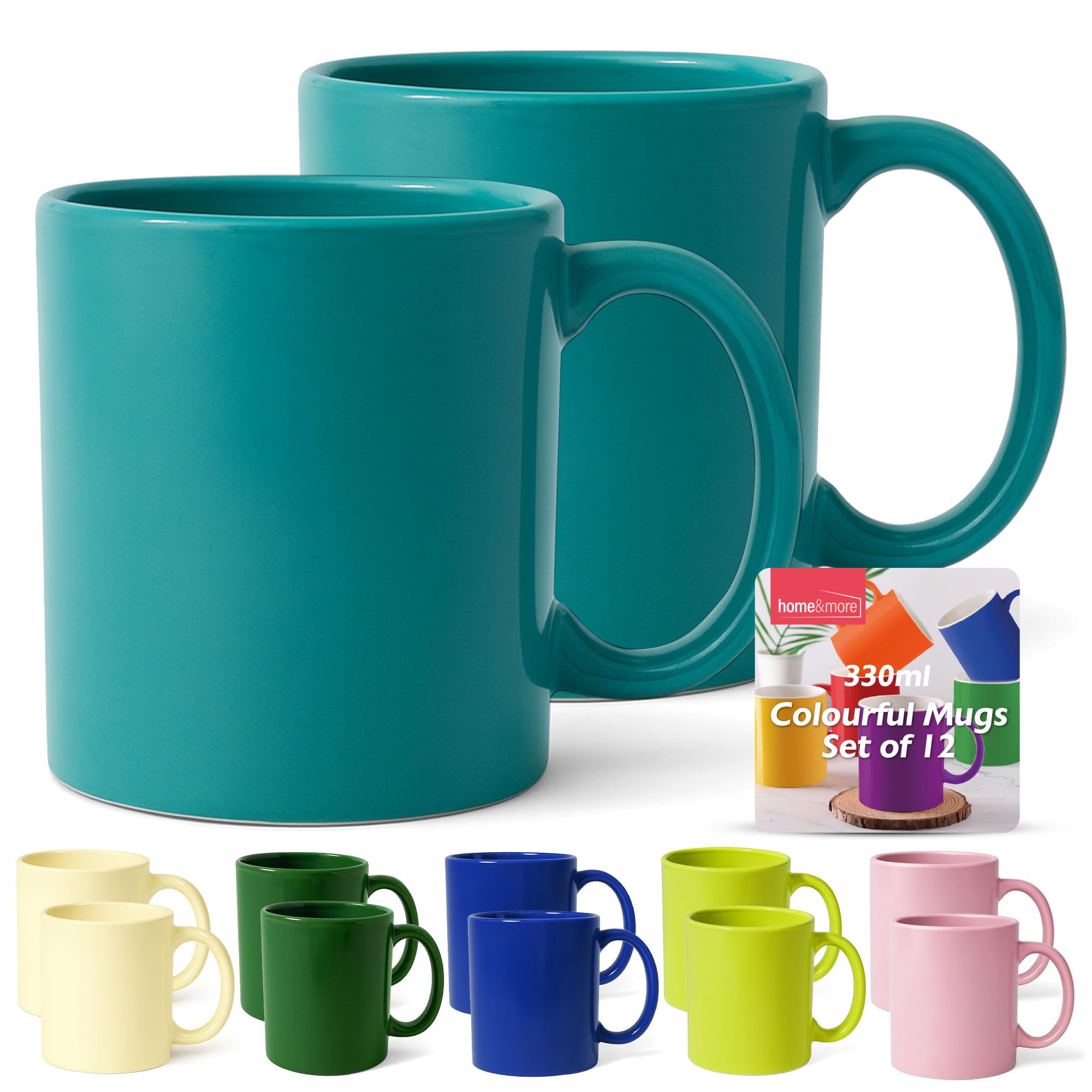 SOL Colourful Mugs Set of 12 330ml Ceramic Drinkware Set Coloured Cups for Tea Coffee Hot Chocolate Vibrant Durable Kitchen Tableware Suitable for Home Office Cafes and Gift Giving