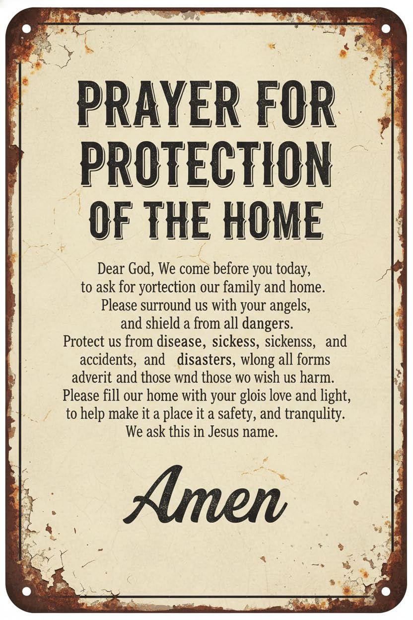 Vintage Metal Tin Sign Christian Gifts Prayer For Protection Of The Home Religious Tin Sign For Home Church Prayer Room Office Chapel Decor 8X12 Inch (3987) Custom Private Property Signs Outdoor